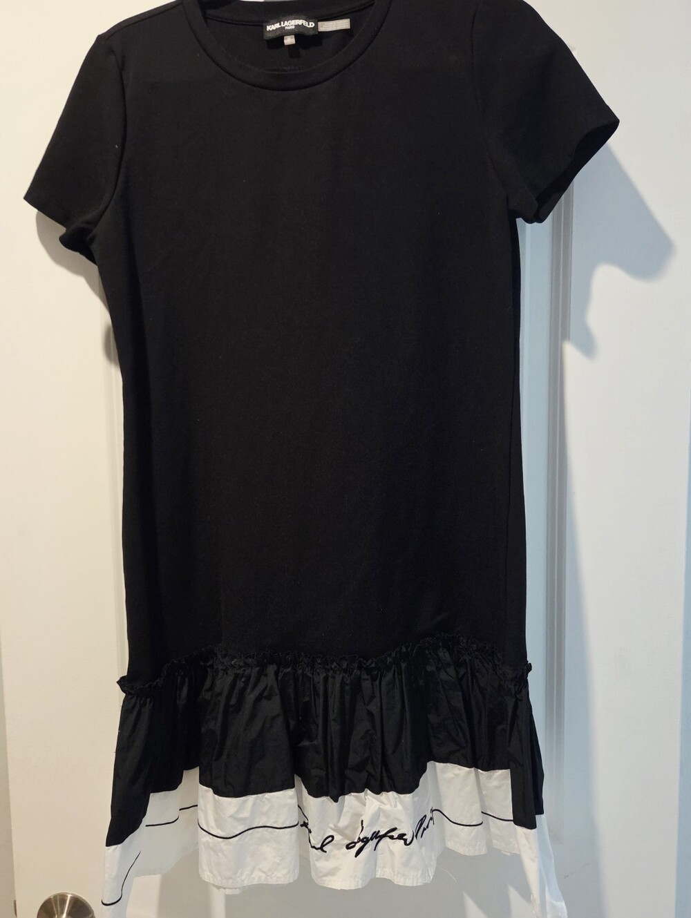Karl Lagerfeld Black Dress with White Script Hem